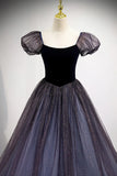 Purple Velvet Tulle Long Prom Dresses, A-Line Evening Dresses HZ1024