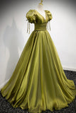 Green V-Neck Long Prom Dresses, A-Line Evening Dresses HZ1024