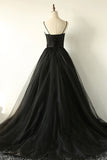Black A-Line Spaghetti Strap Long Prom Dresses, Black Evening Dresses HZ1024