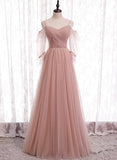 Pink Tulle Long Prom Dresses, A-Line Evening Party Dresses HZ1024