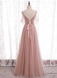 Pink Tulle Long Prom Dresses, A-Line Evening Party Dresses HZ1024