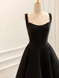Black Satin Short Prom Dress, Simple A-Line Evening Party Dress HZ1024