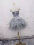 Gray Sweetheart Neck Short Prom Dress, A Line Party Dress with Feather HZ1024