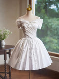 White Satin Butterfly Bow Party Dresses, Lovely A-Line Evening Homecoming Dress HZ1024