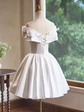 White Satin Butterfly Bow Party Dresses, Lovely A-Line Evening Homecoming Dress HZ1024
