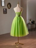 Beautiful Green Lace Flower Short Party Dress, Lovely Spaghetti Straps Sleeveless Backless Evening Dress HZ1024