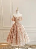 Cute Tulle Flower Short Prom Dress, Beautiful Off the Shoulder A-Line Evening Party Dress HZ1024
