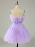 Purple Strapless Tulle Knee Length Party Dress, A-Line Homecoming Dress HZ1024