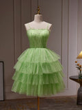 Green Tulle Straps Short Party Dress, Light Green Homecoming Dress HZ1024