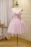 Pink Tulle Short Prom Dress, Pink A-Line Strapless Homecoming Dress HZ1024