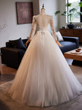 White Tulle Lace Floor Length A-Line Formal Dresses, Beautiful Long Sleeve Evening Party Dress HZ1024