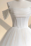 Ivory Tulle Off the Shoulder Formal Gown, Elegant A-Line Wedding Dress HZ1024