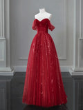 Wine Red A-line Tulle Sweetheart Floor Length Party Dress, Wine Red Tulle Prom Dress HZ1024