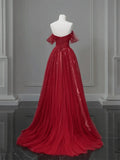 Wine Red A-line Tulle Sweetheart Floor Length Party Dress, Wine Red Tulle Prom Dress HZ1024