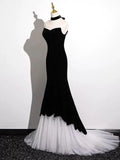 Black and White Mermaid Long Formal Dress Evening Dress, Black and White Prom Dress HZ1024