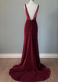 Wine Red Velvet Backless Straps Prom Dress, Wine Red Velvet Party Dress HZ1024