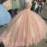Retro Pink Sweetheart Appliqued 3D Flower A-Line Tulle 18 Birthday Quinceanera Dresses Evening Ball Gowns HZ1024