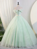 Beautiful Sage Green Tulle Floor Length Prom Dresses, A-Line Off the Shoulder Evening Part Dresses HZ1024